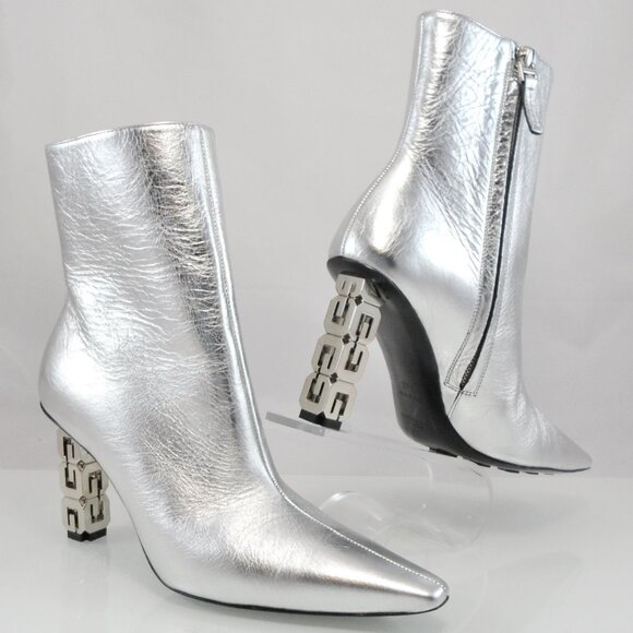 NIB$1375 Givenchy G Cube Metallic High Heels Point Toe Ankle Booties 37.5 7.5 - Picture 16 of 16